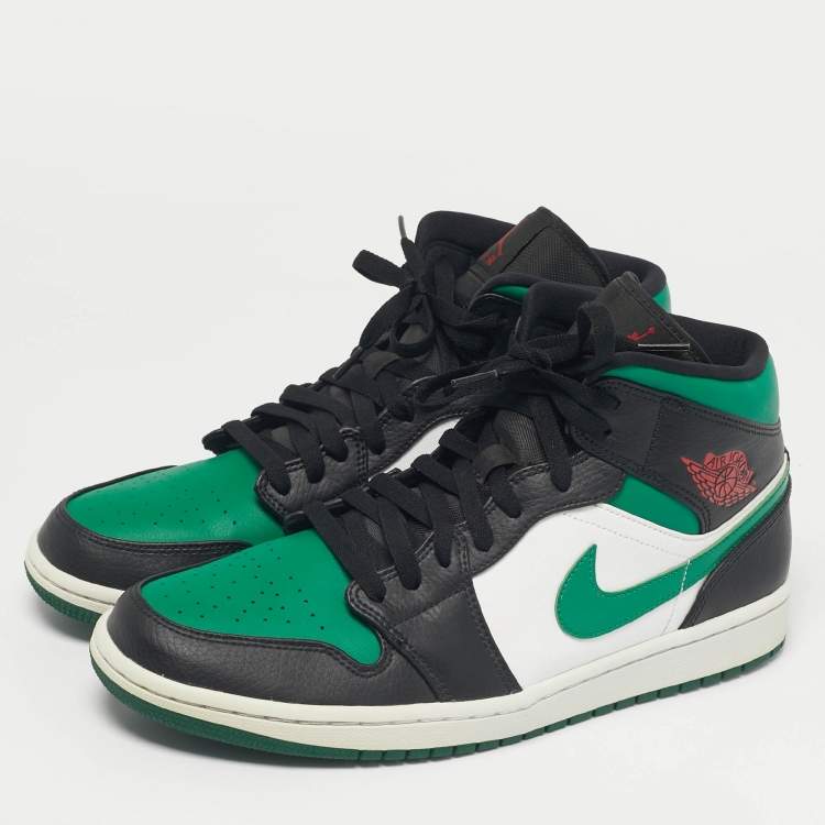 Pre Owned Air Jordans Multicolor Leather Jordan 1 Mid Green Toe Sneakers Size 45