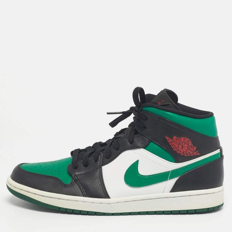 Pre Owned Air Jordans Multicolor Leather Jordan 1 Mid Green Toe Sneakers Size 45