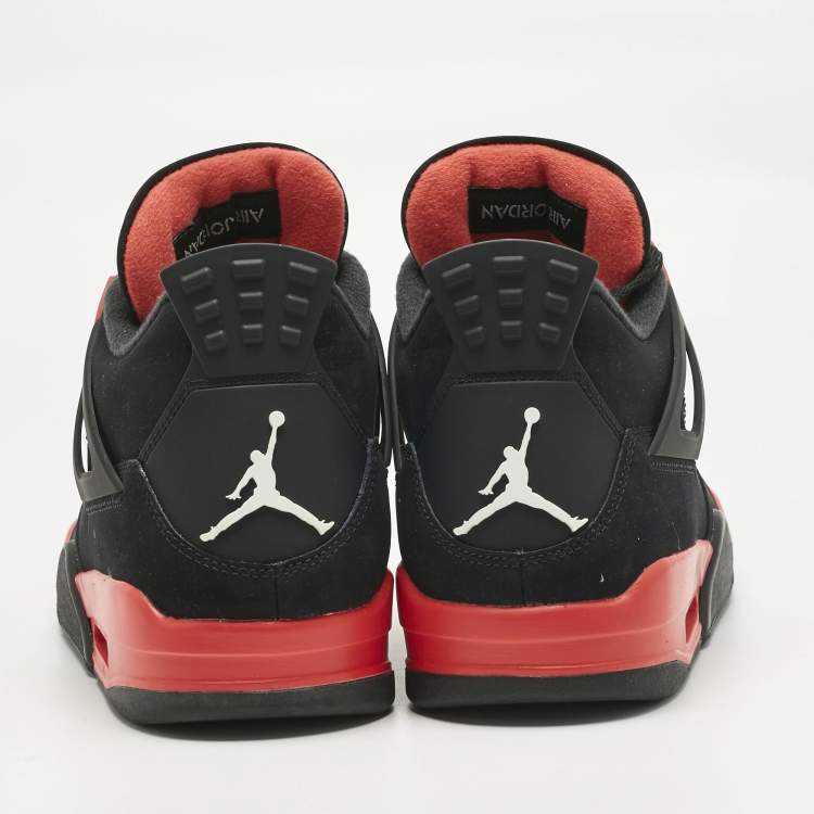 Pre Owned Air Jordans Black Durabuck Leather Jordan 4 Retro Red Thunder Sneakers Size 45.5