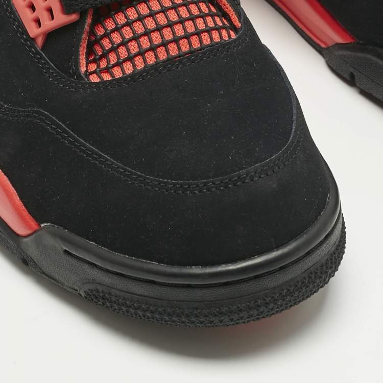 Pre Owned Air Jordans Black Durabuck Leather Jordan 4 Retro Red Thunder Sneakers Size 45.5