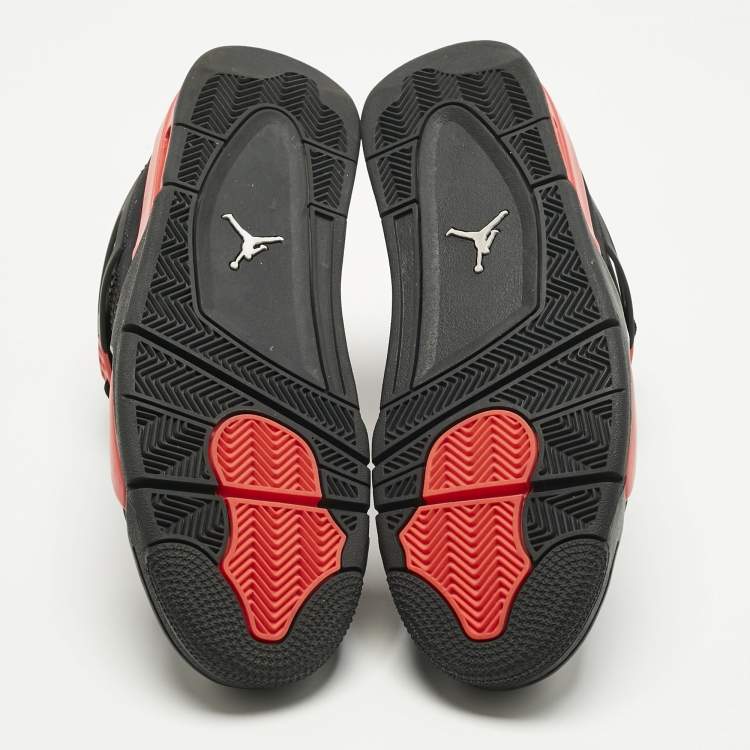 Pre Owned Air Jordans Black Durabuck Leather Jordan 4 Retro Red Thunder Sneakers Size 45.5
