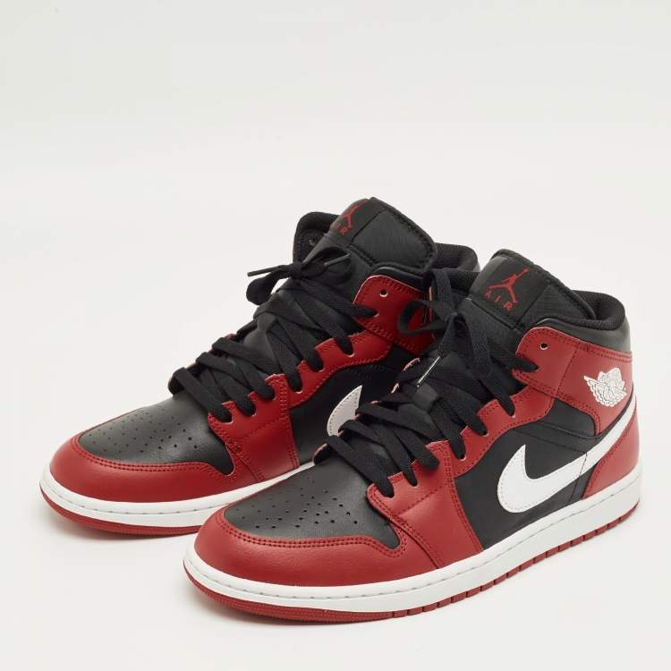 Pre Owned Air Jordans Red Leather Air Jordan 1 High Top Sneakers Size 45