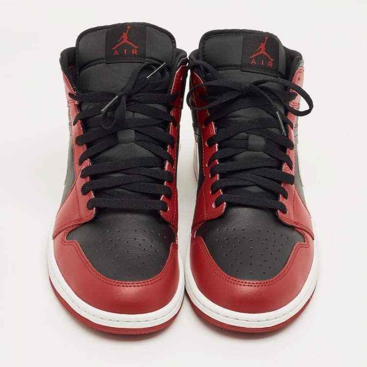 Pre Owned Air Jordans Red Leather Air Jordan 1 High Top Sneakers Size 45