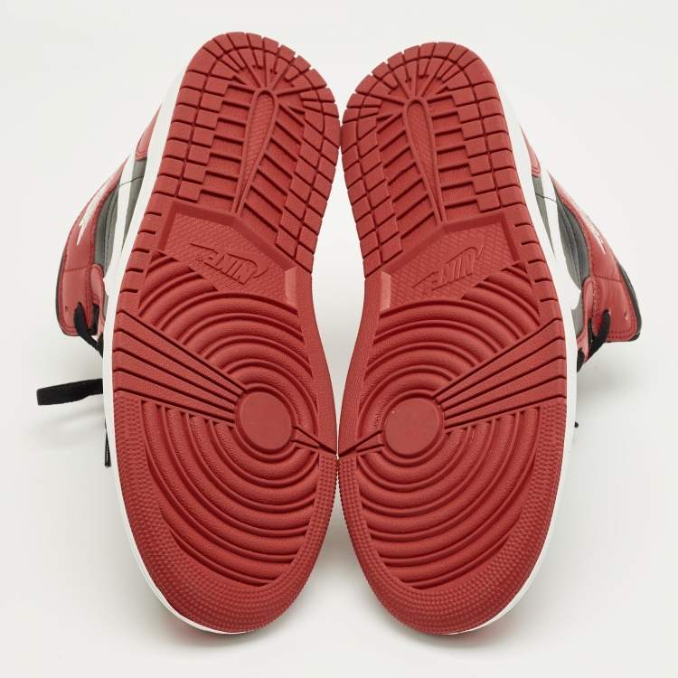 Pre Owned Air Jordans Red Leather Air Jordan 1 High Top Sneakers Size 45