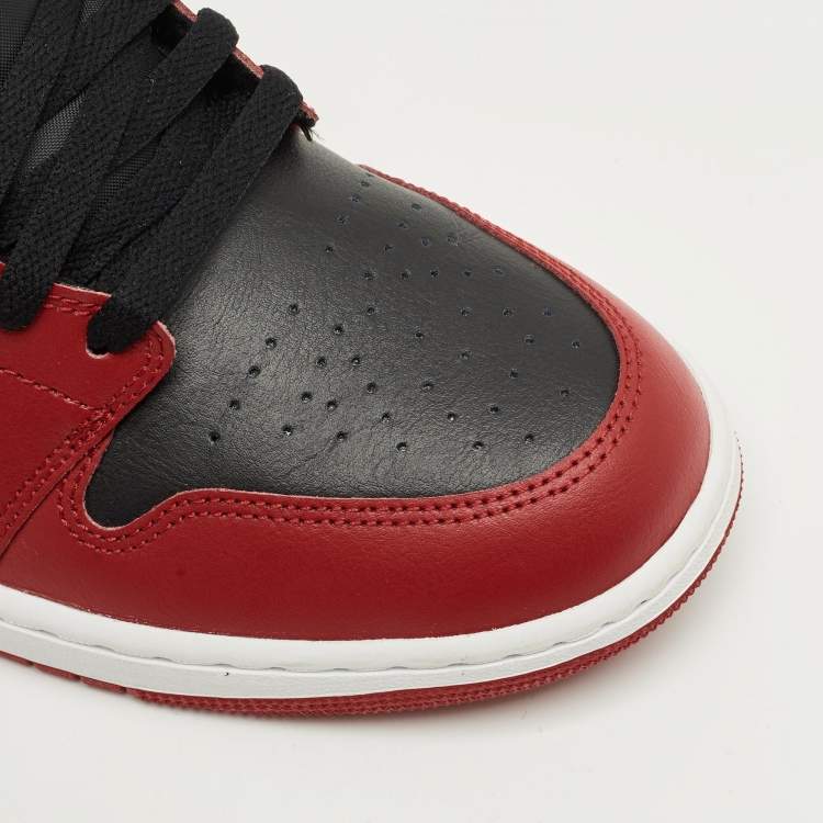 Pre Owned Air Jordans Red Leather Air Jordan 1 High Top Sneakers Size 45