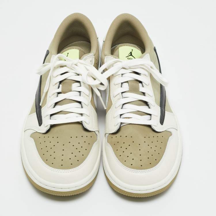 Pre Owned Air Jordans Multicolor Nubuck and Leather Jordan 1 Retro Low Golf Travis Scott Neutral Olive Sneakers Size 44.5