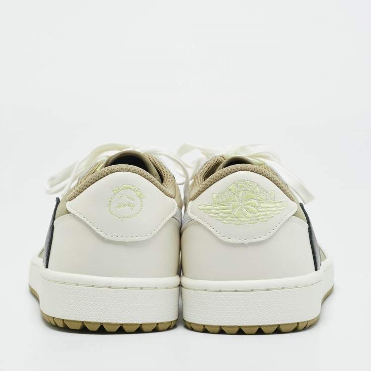 Pre Owned Air Jordans Multicolor Nubuck and Leather Jordan 1 Retro Low Golf Travis Scott Neutral Olive Sneakers Size 44.5