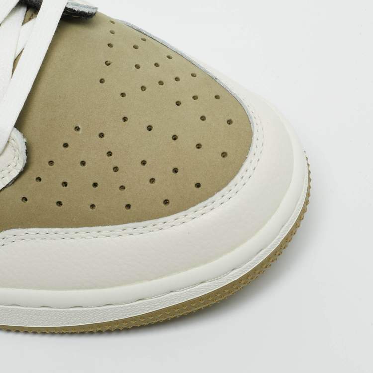 Pre Owned Air Jordans Multicolor Nubuck and Leather Jordan 1 Retro Low Golf Travis Scott Neutral Olive Sneakers Size 44.5