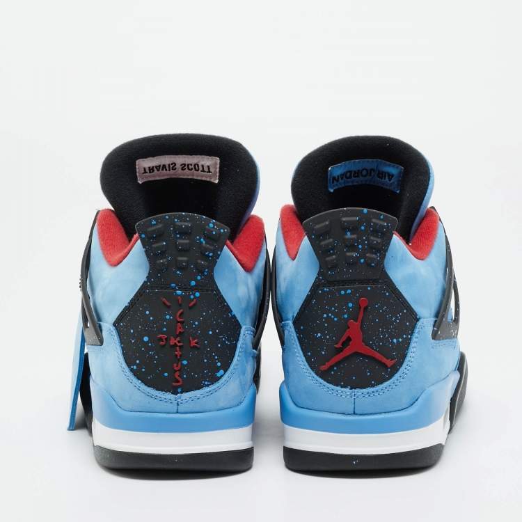 Pre Owned Air Jordans Blue Nubuck Leather Jordan 4 Retro Travis Scott Cactus Jack Sneakers Size 44.5
