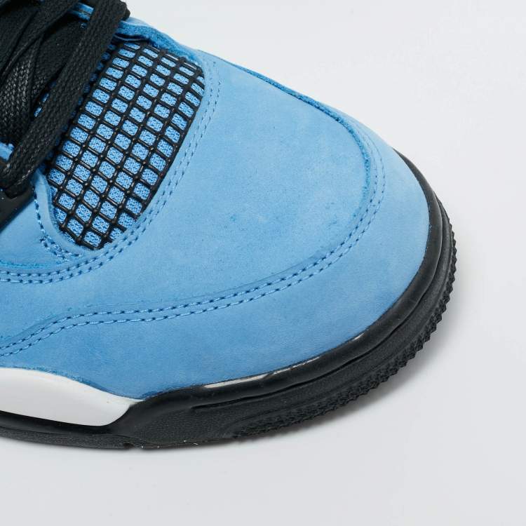 Pre Owned Air Jordans Blue Nubuck Leather Jordan 4 Retro Travis Scott Cactus Jack Sneakers Size 44.5