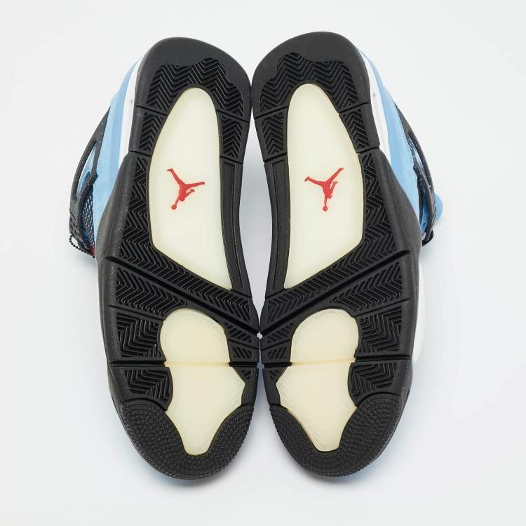 Pre Owned Air Jordans Blue Nubuck Leather Jordan 4 Retro Travis Scott Cactus Jack Sneakers Size 44.5