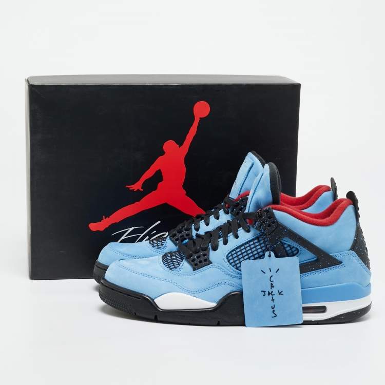 Pre Owned Air Jordans Blue Nubuck Leather Jordan 4 Retro Travis Scott Cactus Jack Sneakers Size 44.5