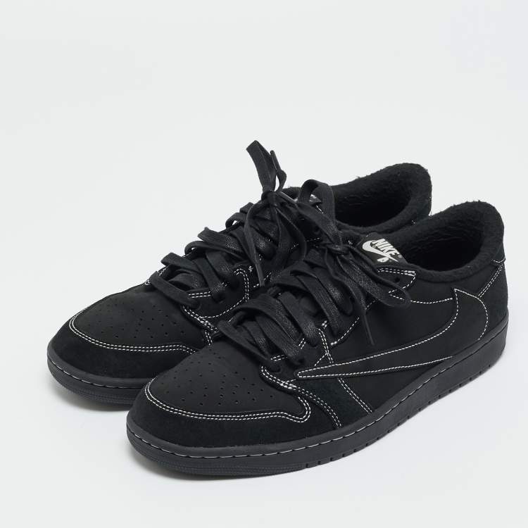 مملوكة مسبقًا Air Jordans Black Nubuck Leather Jordan 1 Retro Low OG SP Travis Scott Black Phantom Sneakers Size 44.5