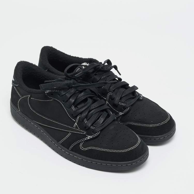 مملوكة مسبقًا Air Jordans Black Nubuck Leather Jordan 1 Retro Low OG SP Travis Scott Black Phantom Sneakers Size 44.5