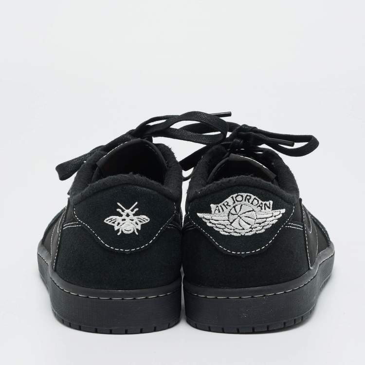 مملوكة مسبقًا Air Jordans Black Nubuck Leather Jordan 1 Retro Low OG SP Travis Scott Black Phantom Sneakers Size 44.5