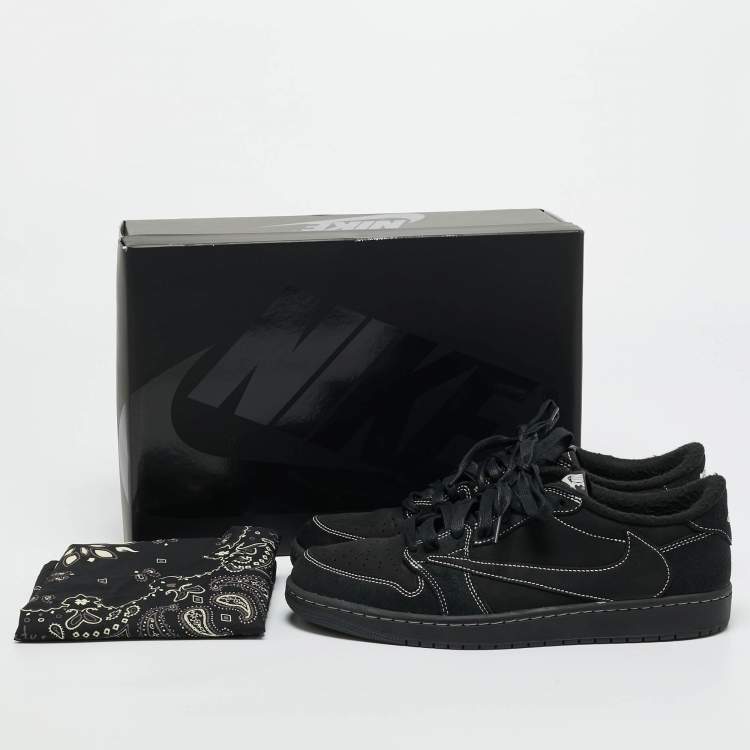مملوكة مسبقًا Air Jordans Black Nubuck Leather Jordan 1 Retro Low OG SP Travis Scott Black Phantom Sneakers Size 44.5