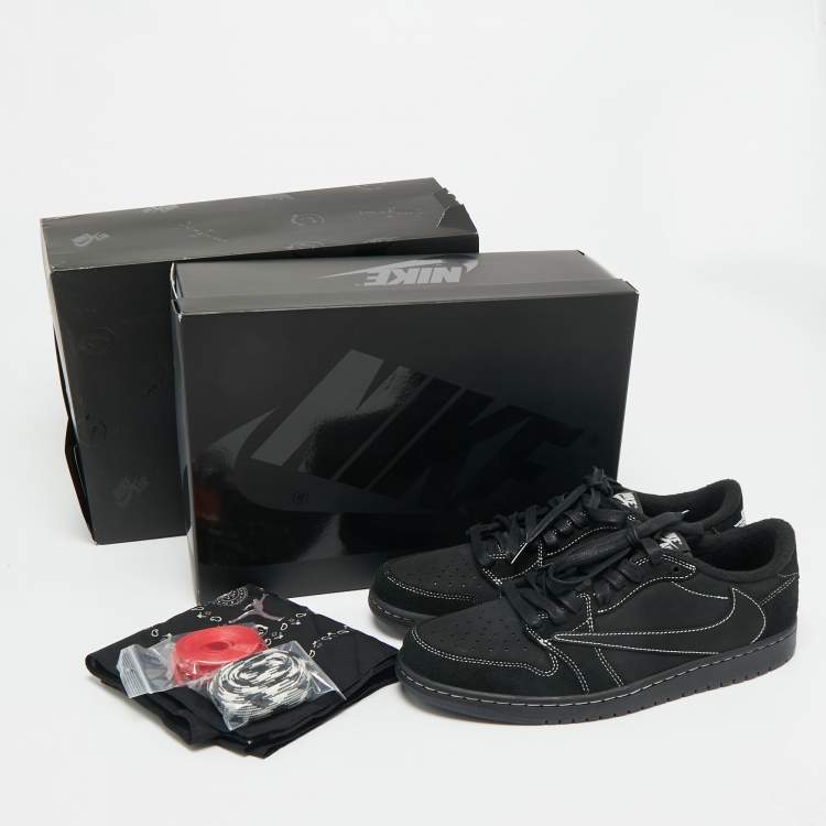 Pre Owned Air Jordans Black Nubuck Leather Jordan 1 Retro Low OG SP Travis Scott Black Phantom Sneakers Size 44.5