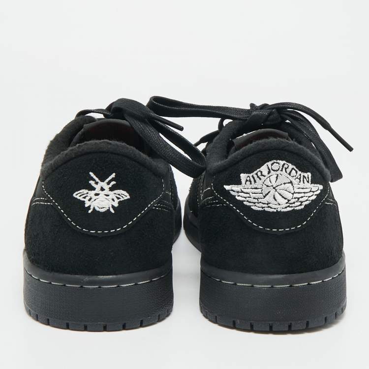 Pre Owned Air Jordans Black Nubuck Leather Jordan 1 Retro Low OG SP Travis Scott Black Phantom Sneakers Size 44.5