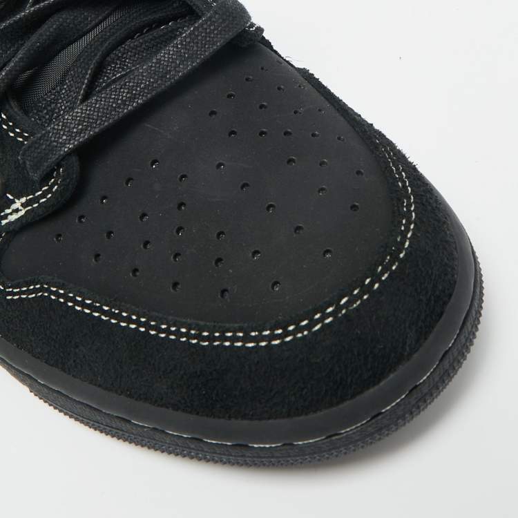 Pre Owned Air Jordans Black Nubuck Leather Jordan 1 Retro Low OG SP Travis Scott Black Phantom Sneakers Size 44.5