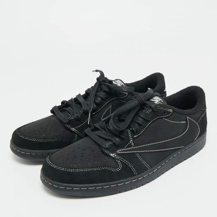 Pre Owned Air Jordans Black Nubuck Leather Jordan 1 Retro Low OG SP Travis Scott Black Phantom Sneakers Size 44.5