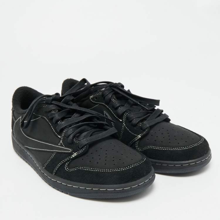 Pre Owned Air Jordans Black Nubuck Leather Jordan 1 Retro Low OG SP Travis Scott Black Phantom Sneakers Size 44.5