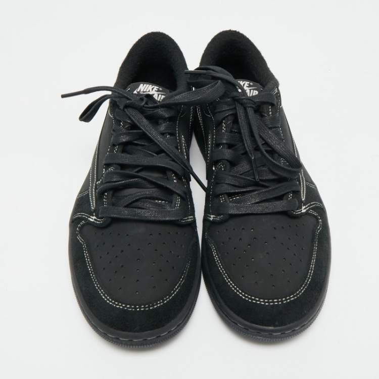Pre Owned Air Jordans Black Nubuck Leather Jordan 1 Retro Low OG SP Travis Scott Black Phantom Sneakers Size 44.5
