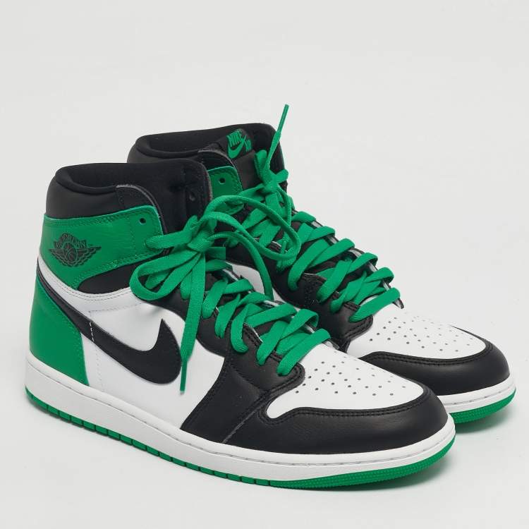 Pre Owned حذاء رياضي اير جوردان 1 ريترو جوردان جلد أخضر/أسود بعنق مرتفع مقاس 45