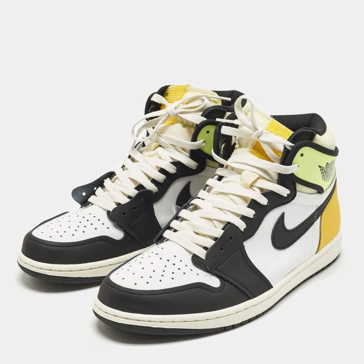 Pre Owned Air Jordans Jordan 1 Retro White Black Volt University Gold Size 45 Multicolor Leather High Top Sneakers