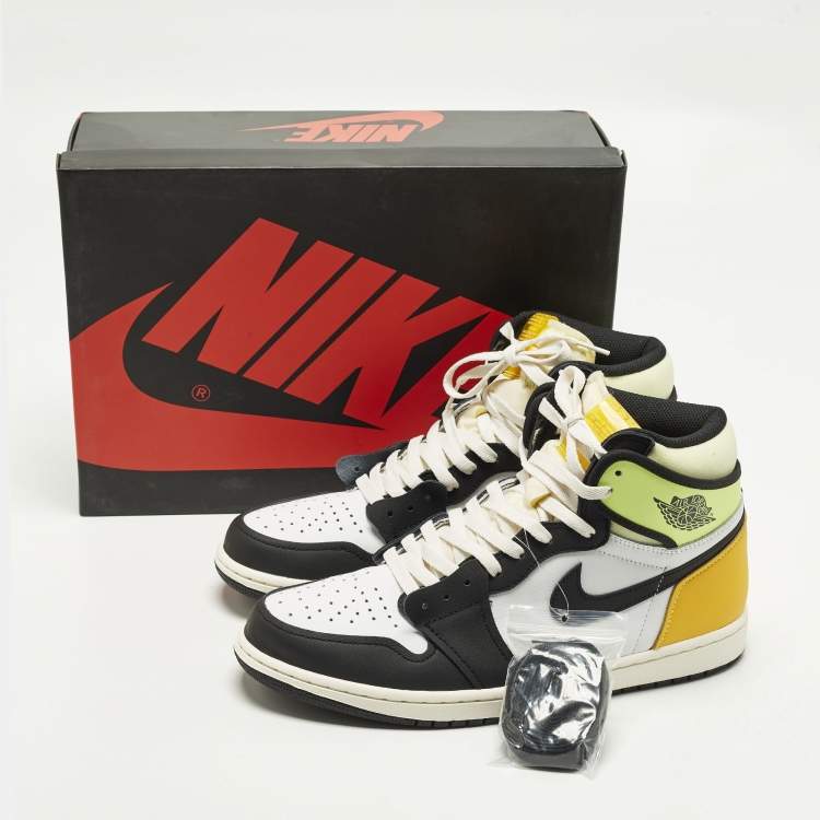 Pre Owned Air Jordans Jordan 1 Retro White Black Volt University Gold Size 45 Multicolor Leather High Top Sneakers