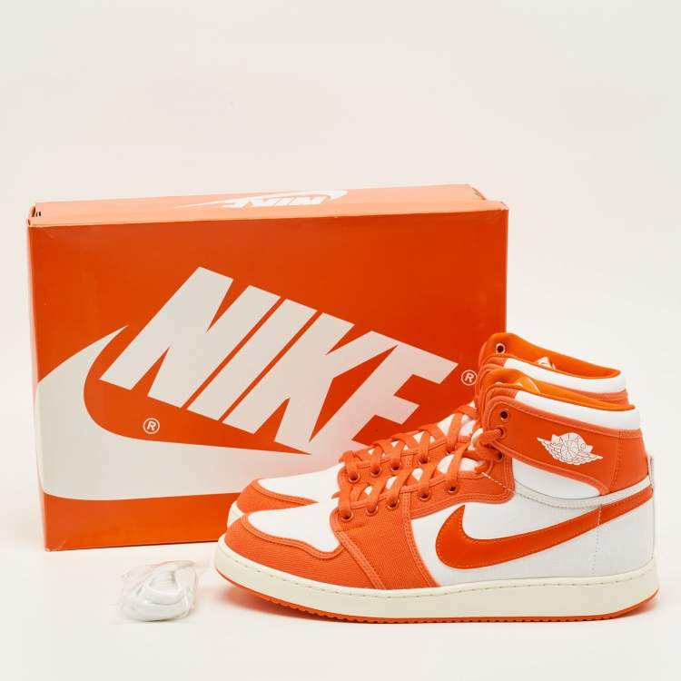 Pre Owned Air Jordans Jordan 1 Retro AJKO Rush Orange Size 46 Orange/White Canvas and Leather High Top Sneakers
