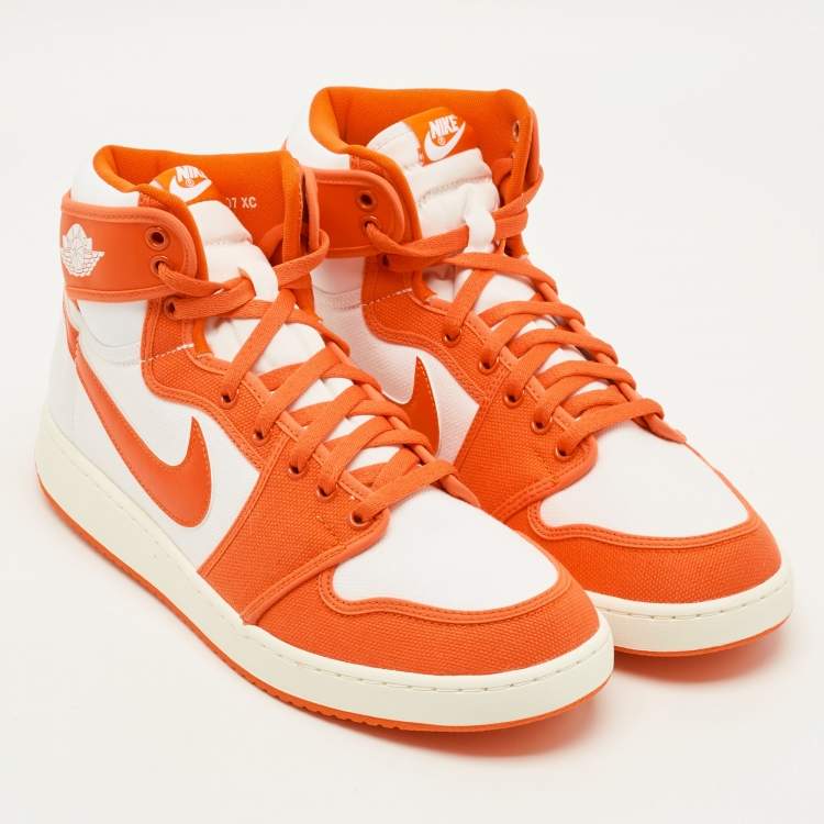 Pre Owned Air Jordans Jordan 1 Retro AJKO Rush Orange Size 46 Orange/White Canvas and Leather High Top Sneakers