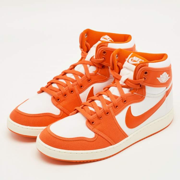 Pre Owned Air Jordans Jordan 1 Retro AJKO Rush Orange Size 46 Orange/White Canvas and Leather High Top Sneakers