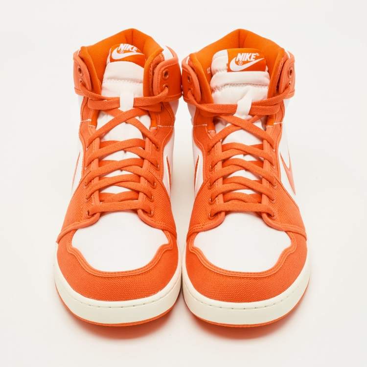 Pre Owned Air Jordans Jordan 1 Retro AJKO Rush Orange Size 46 Orange/White Canvas and Leather High Top Sneakers