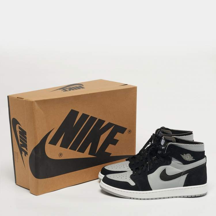 Pre Owned Air Jordan 1 Zoom Size 46 Black/Grey Leather and Suede High Top Sneakers