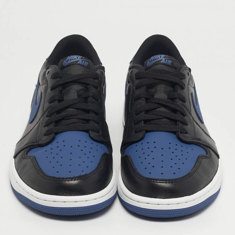 مملوكة مسبقًا Air Jordans 1 Retrol Size 46 Black/Blue Leather Low Top Sneakers