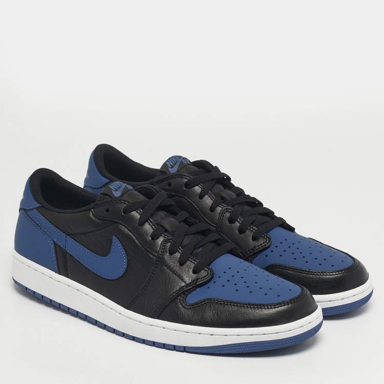 مملوكة مسبقًا Air Jordans 1 Retrol Size 46 Black/Blue Leather Low Top Sneakers