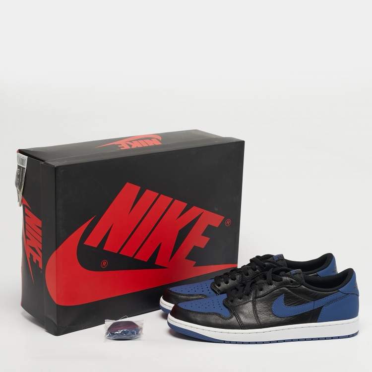 مملوكة مسبقًا Air Jordans 1 Retrol Size 46 Black/Blue Leather Low Top Sneakers