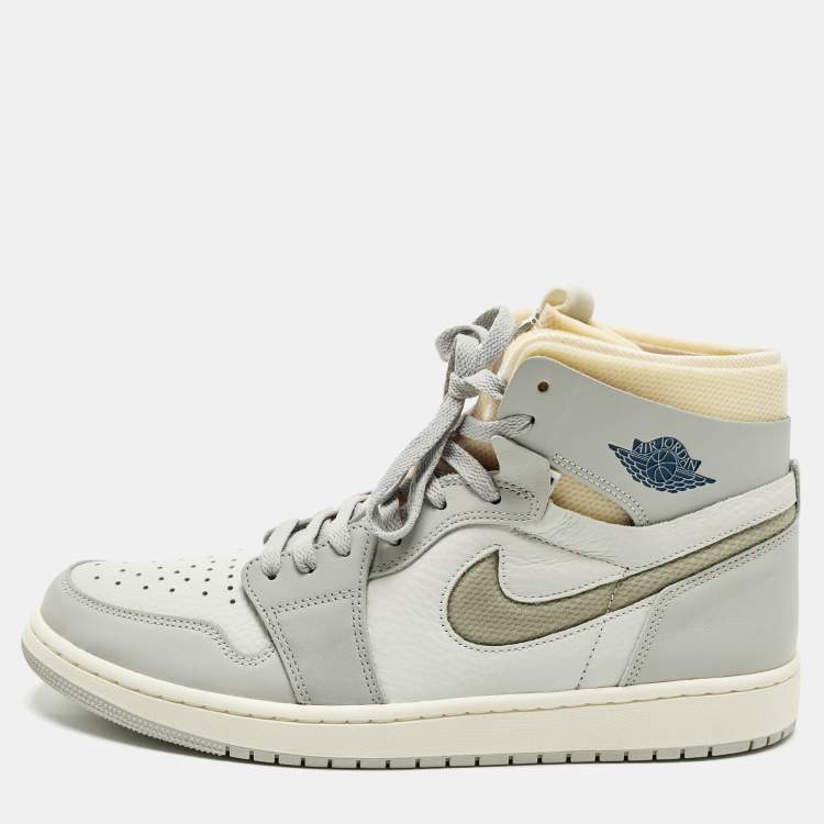 Pre Owned Air Jordans Jordan 1 Size 46 Grey Leather and Net High Top Sneakers