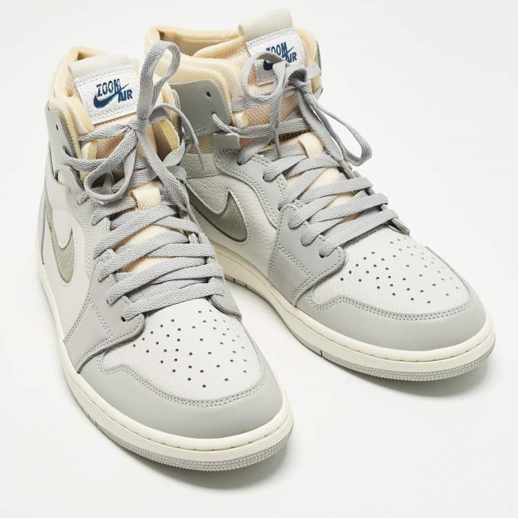 Pre Owned Air Jordans Jordan 1 Size 46 Grey Leather and Net High Top Sneakers