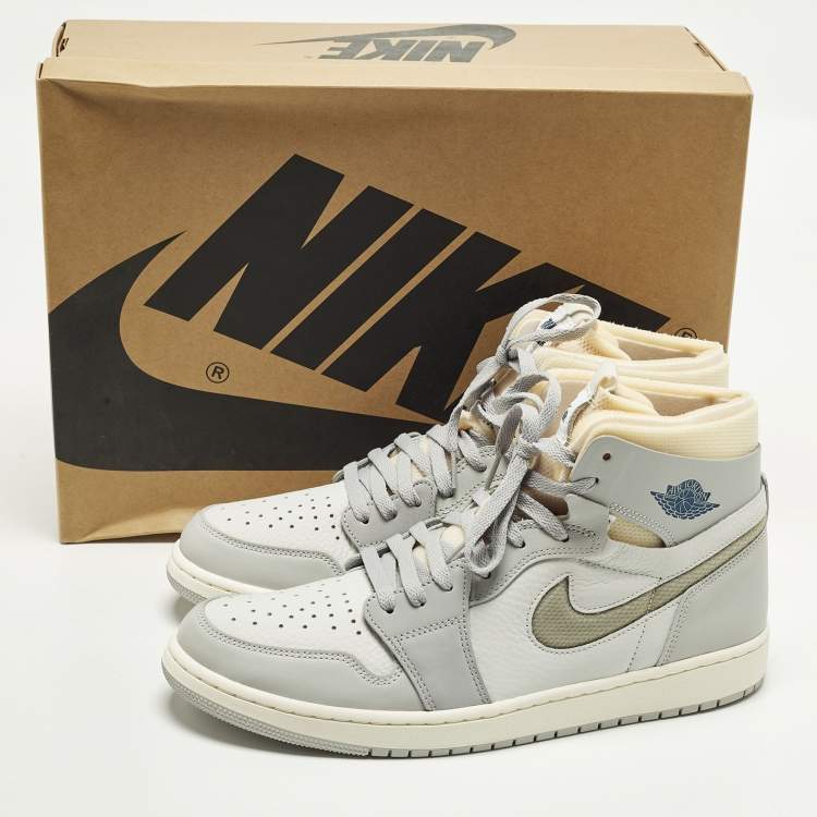 Pre Owned Air Jordans Jordan 1 Size 46 Grey Leather and Net High Top Sneakers