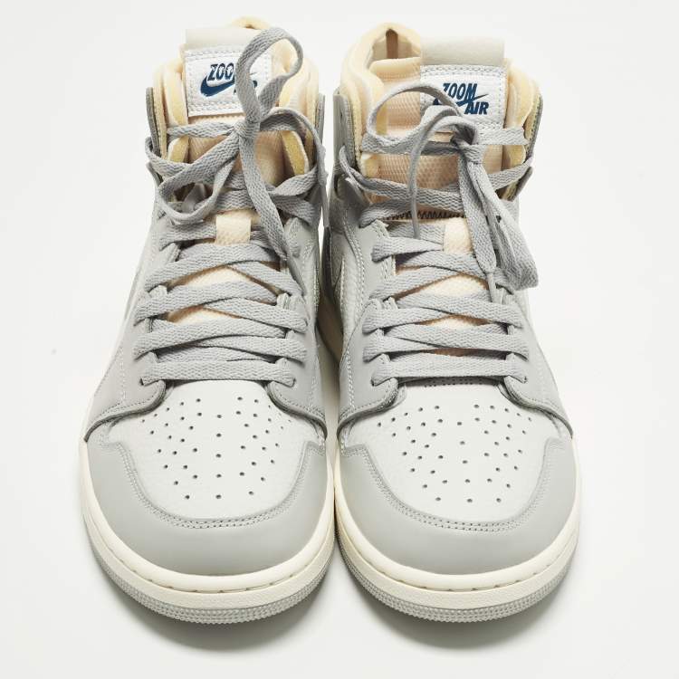 Pre Owned Air Jordans Jordan 1 Size 46 Grey Leather and Net High Top Sneakers