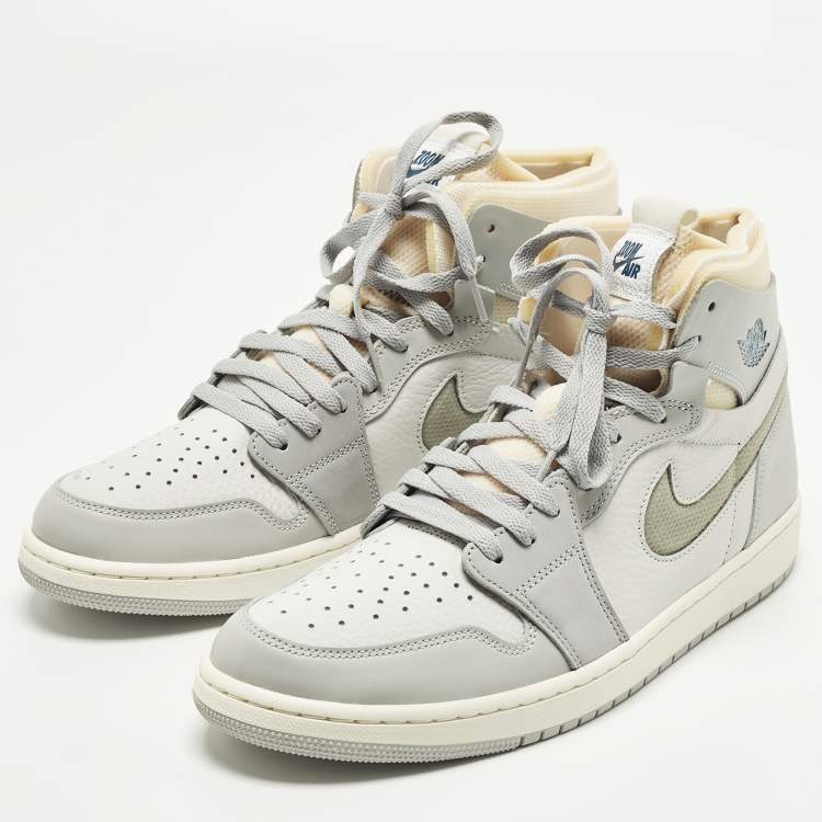 Pre Owned Air Jordans Jordan 1 Size 46 Grey Leather and Net High Top Sneakers