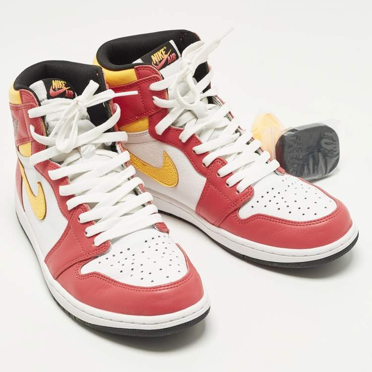Pre Owned Air Jordans Jordan 1 Retro High OG Light Fusion Red Size 45.5 Multicolor Leather High Top Sneakers