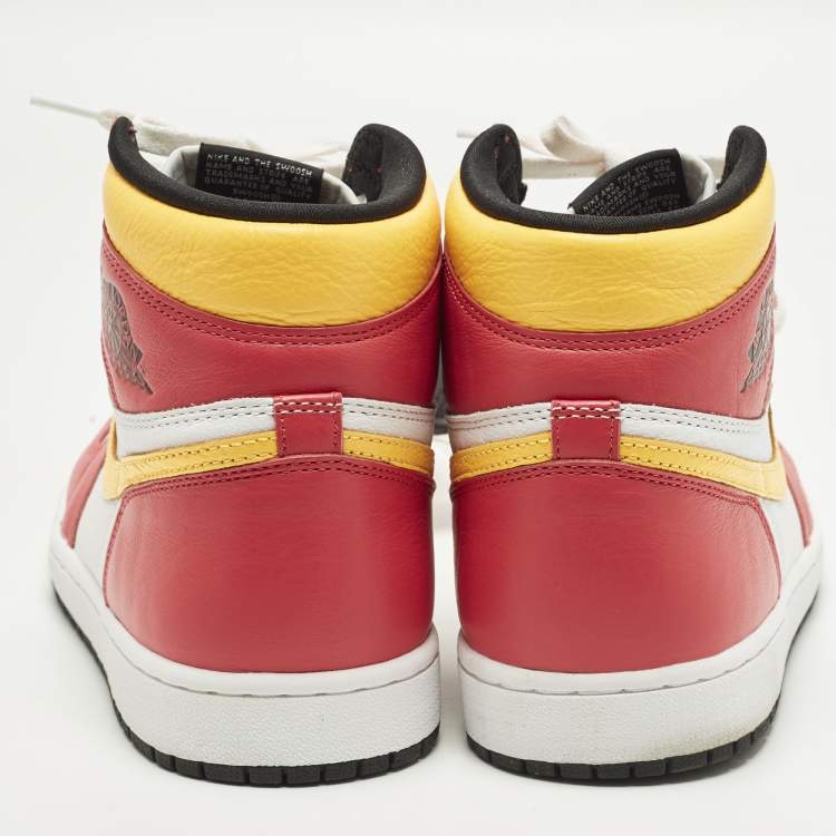 Pre Owned Air Jordans Jordan 1 Retro High OG Light Fusion Red Size 45.5 Multicolor Leather High Top Sneakers