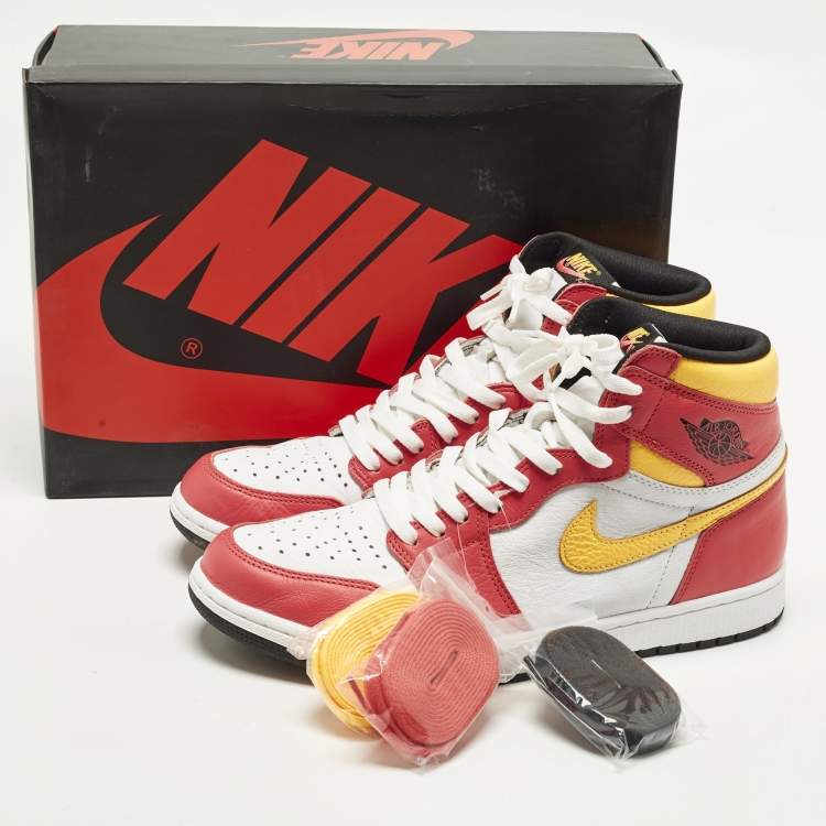 Pre Owned Air Jordans Jordan 1 Retro High OG Light Fusion Red Size 45.5 Multicolor Leather High Top Sneakers
