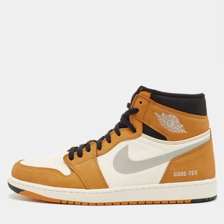 Pre Owned Air Jordans Jordan 1 Retro High Element Gore-Tex Light Curry Size 45.5 Multicolor Fabric and Leather Sneakers