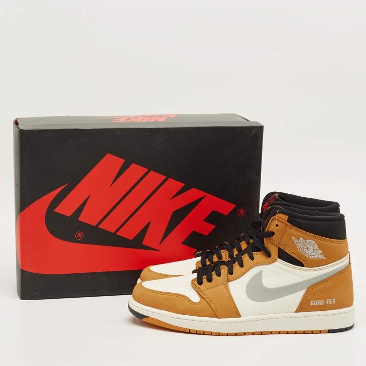 Pre Owned Air Jordans Jordan 1 Retro High Element Gore-Tex Light Curry Size 45.5 Multicolor Fabric and Leather Sneakers