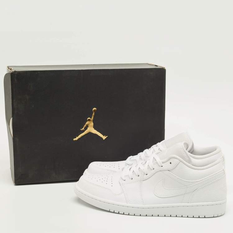 Pre Owned Air Jordans Jordan 1 Triple White Size 45 White Tumbled Leather Low Top Sneakers