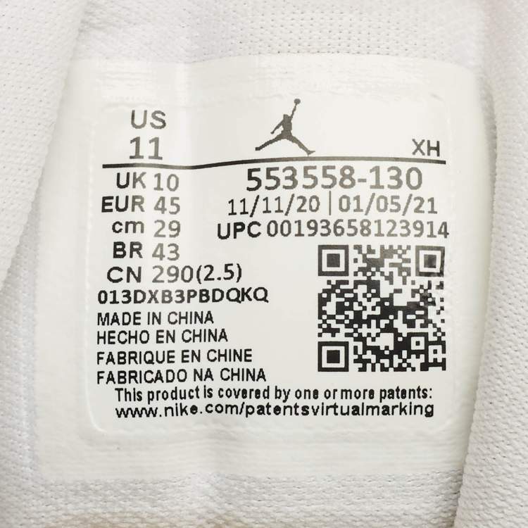 Pre Owned Air Jordans Jordan 1 Triple White Size 45 White Tumbled Leather Low Top Sneakers