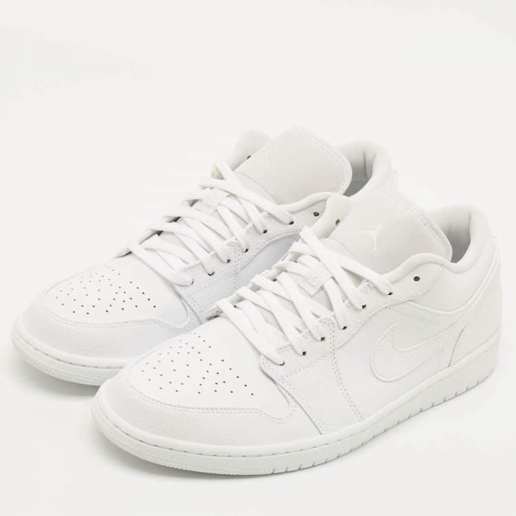 Pre Owned Air Jordans Jordan 1 Triple White Size 45 White Tumbled Leather Low Top Sneakers